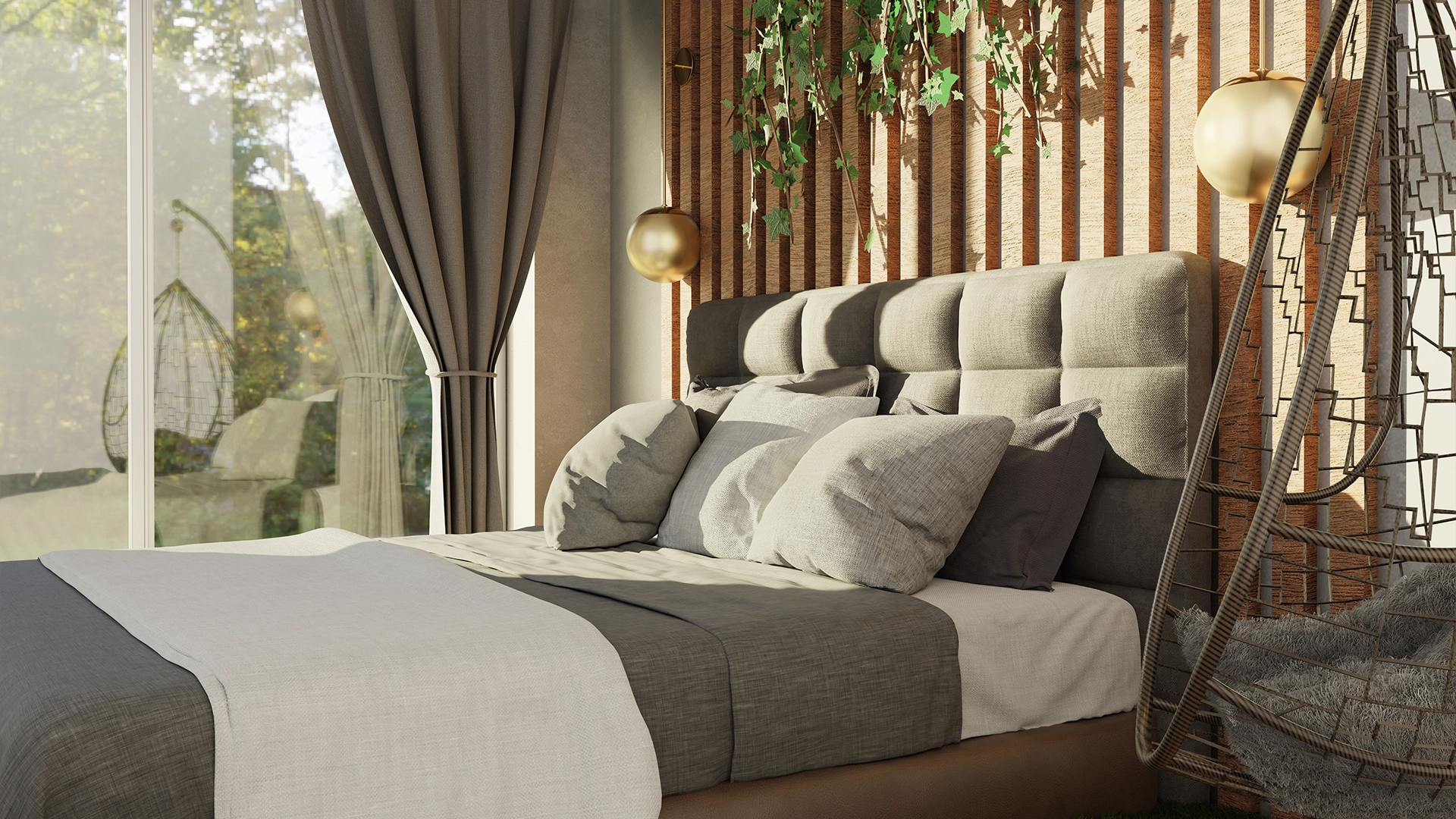 imagen de una cama y su cabecero en un dormitorio de diseño